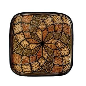 Le Souk Honey Square Hand-Painted Ceramic Plate Tunisia 11.25” Artisan Pottery